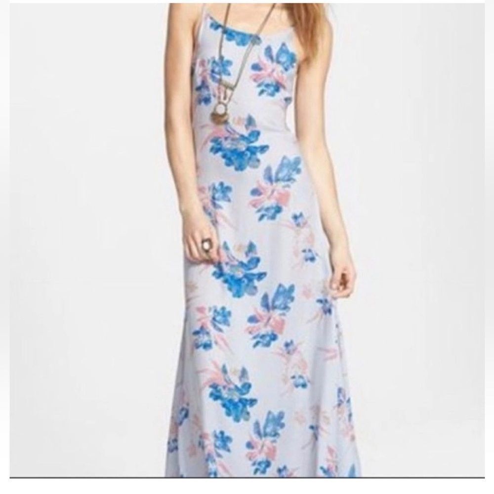 Free People Floral Print Romantic Low Back Boho Long Maxi Slip Dress Sz L - Picture 9 of 10